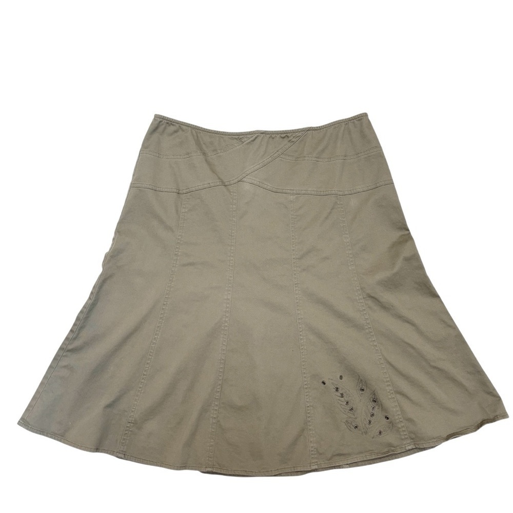 Vintage Sigrid Olsen Embroidered A Line Midi Skirt Boho Olive Army Green Size 14